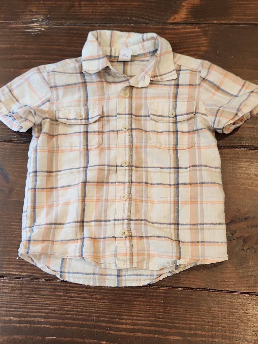 Old Navy Cream Plaid Short-Sleeve Button-Down Shirt with Orange & Blue